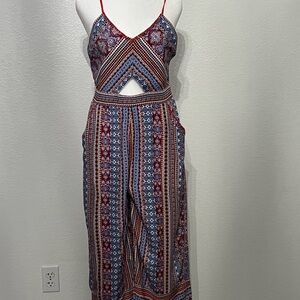 Shinestar Red and Blue Patterned Jumpsuit